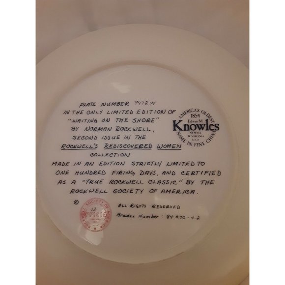 KNOWLES "WAITING ON THE SHORE" NORMAN ROCKWELL REDISCOVERED WOMEN COLLECTION - Picture 3 of 3